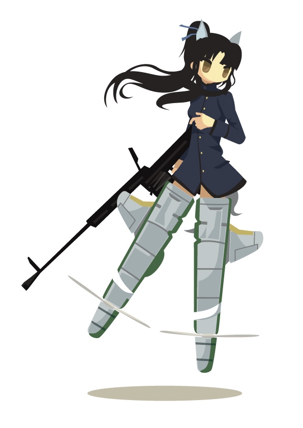 1girl animal_ears chibi flying gun hattori_shizuka kamereon_three machine_gun military military_uniform strike_witches striker_unit tail uniform weapon