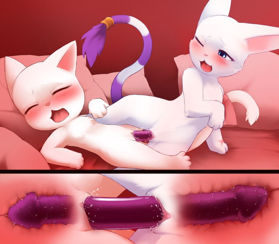 ? blush cat charle charle_(character) darkmirage digimon dildo double_dildo duo fairy_tail feline female gatomon learning lesbian lying mammal open_mouth penetration pussy sex_toy toy vaginal vibrator