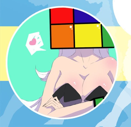 1girl artist_request breasts character_request cleavage crossed_arms faceless long_hair monster_girl neck rubik's_cube shoulders tagme what white_hair