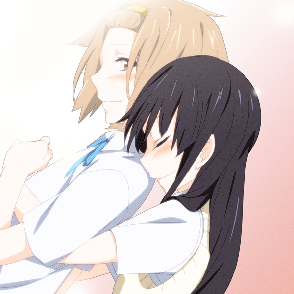 akiyama_mio bad_id bad_pixiv_id black_hair brown_eyes brown_hair closed_eyes hug k-on! long_hair multiple_girls school_uniform short_hair sora_(sky_s04) tainaka_ritsu