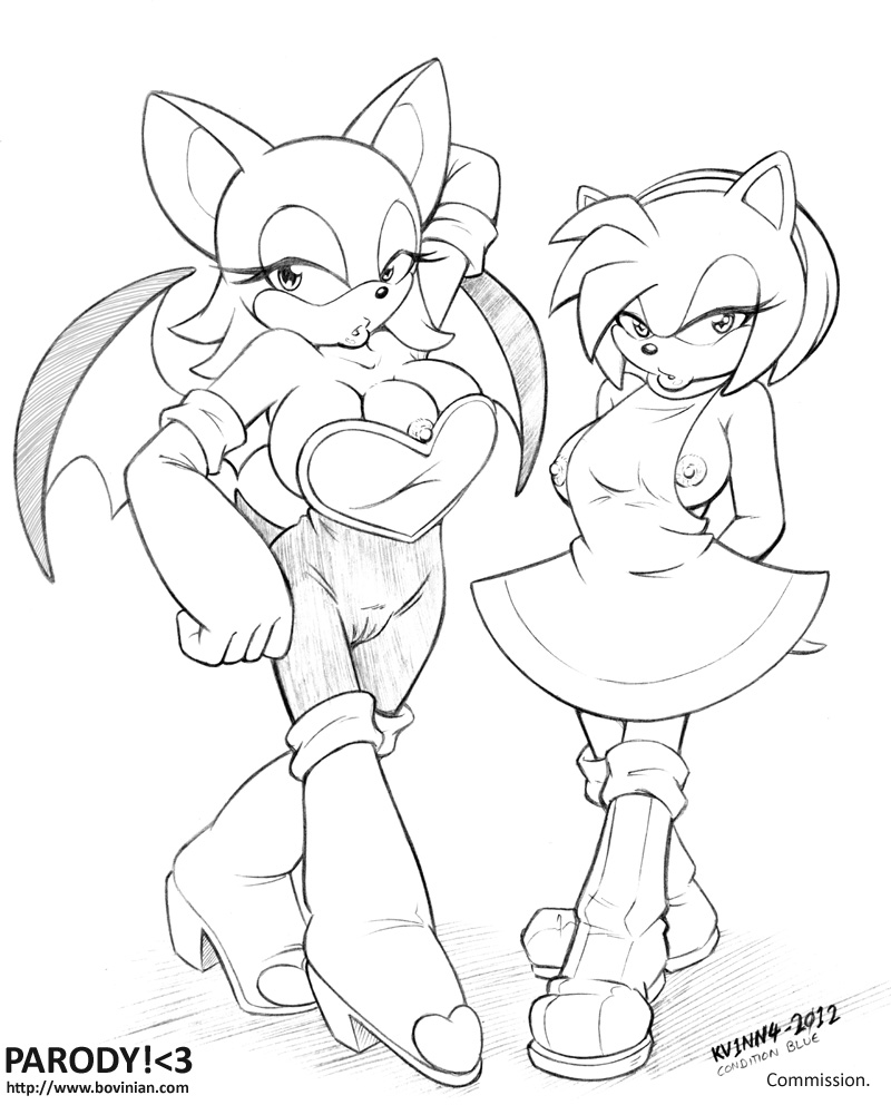 &lt;3 amy_rose anthro areola bat big_breasts breasts camel_toe clothing dress english_text erect_nipples female hair hedgehog looking_at_viewer mammal monochrome multi_breast nipples rouge_the_bat sega sonic_(series) text tight_clothing triple_breast vkyrie wings