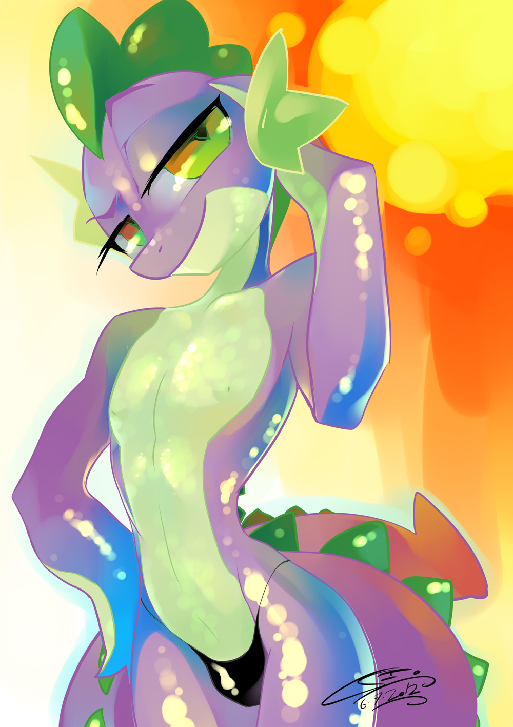 anthrofied dragon friendship_is_magic iopichio male my_little_pony pose scalie shiny solo spike_(mlp) thong