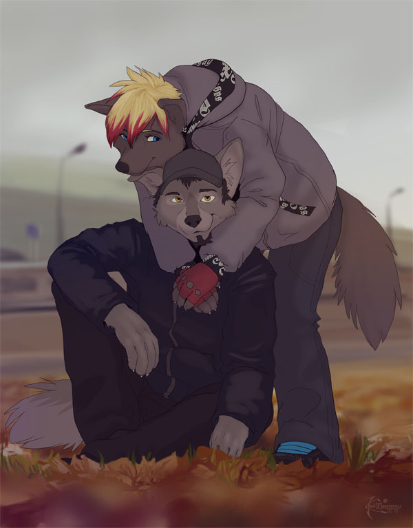 autumn canine couple duo embrace female fleki_(character) koul male mammal wolf wolfy-nail_(character)