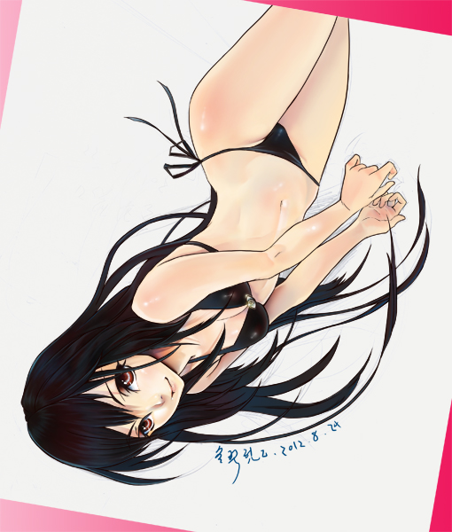 accel_world bad_id bad_pixiv_id bikini black_hair dongyi_eryi kuroyukihime long_hair red_eyes swimsuit upside-down