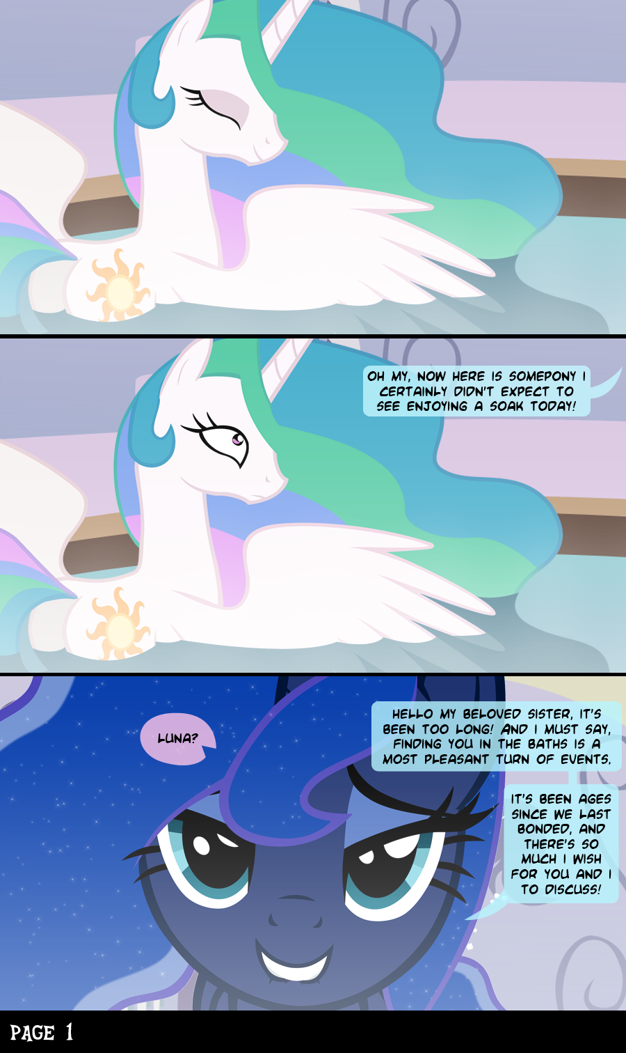 butt comic cutie_mark dialog dialogue english_text equine female feral friendship_is_magic hair horn horse incest long_hair mammal multi-colored_hair my_little_pony nude pony princess princess_celestia_(mlp) princess_luna_(mlp) royalty sibling siblings sisters text winged_unicorn wings