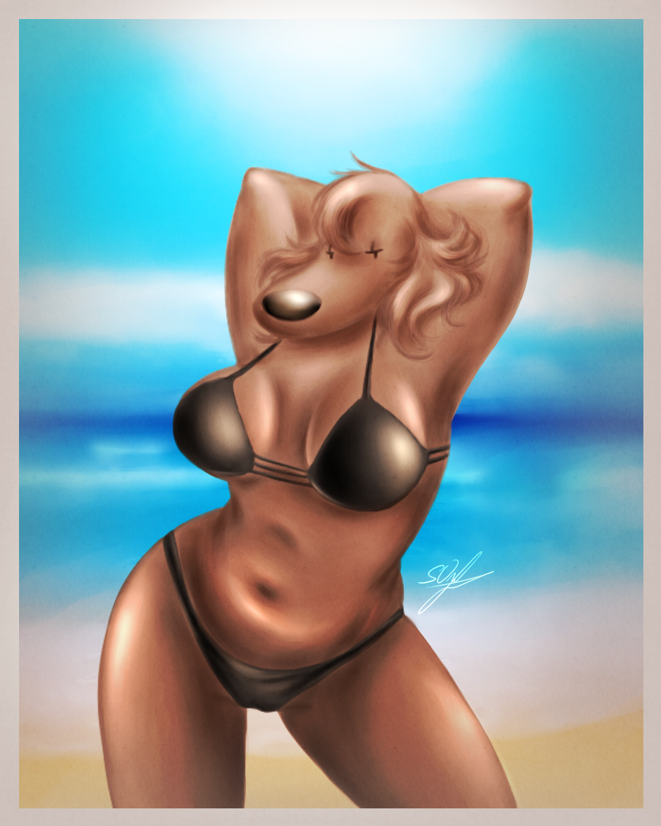 bikini camel_toe canine clothed clothing crossgender female mammal sam sam_and_max seaside simina-cindy skimpy swimsuit