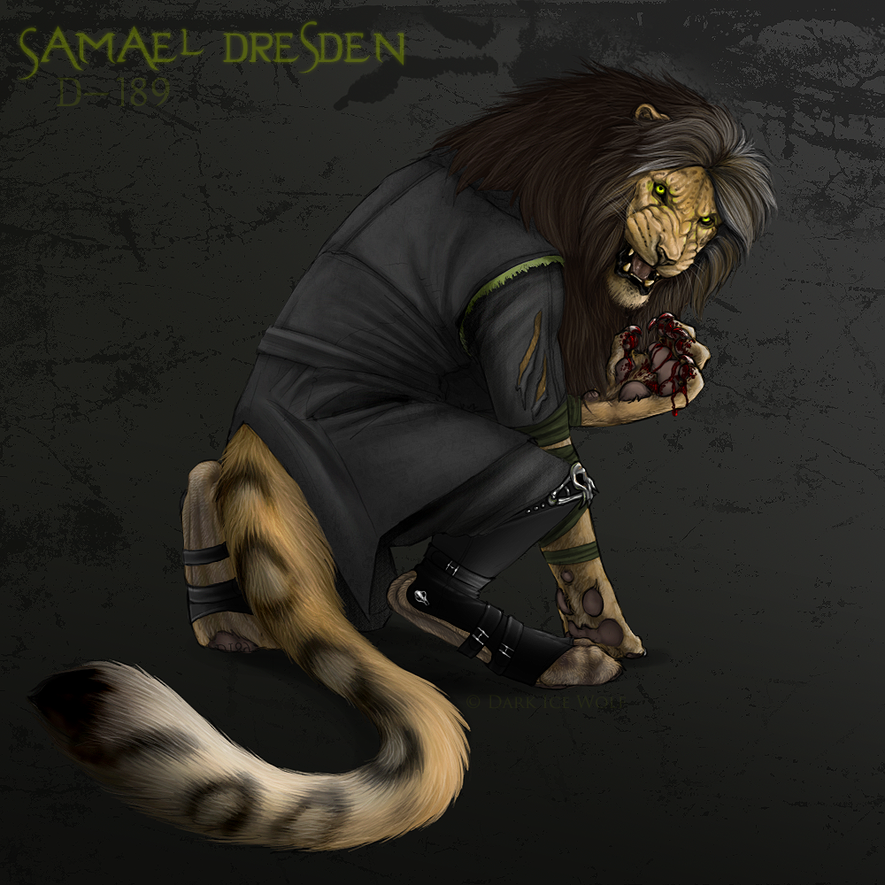 clothing darkicewolf feline female green_eyes grin hybrid lion male mammal mane samael_dresden solo