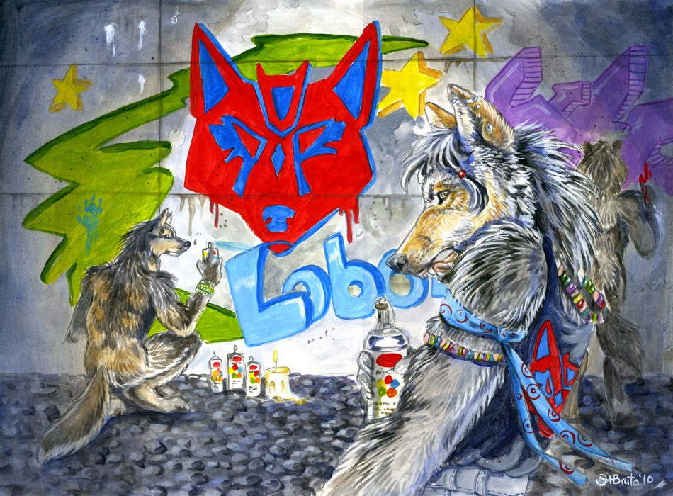 canine graffiti group heather_bruton male mammal nude wall wolf