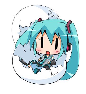 chibi detached_sleeves egg green_hair hatching hatsune_miku long_hair lowres necktie skirt solo suntail thighhighs transparent_background twintails very_long_hair vocaloid |_|