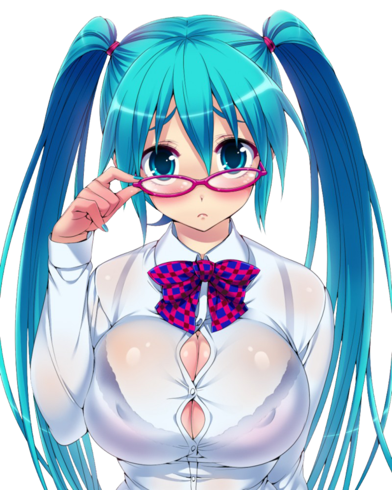 bursting_breasts glasses green_hair hatsune_miku hisashi hisashi_(nekoman) huge_breasts vocaloid