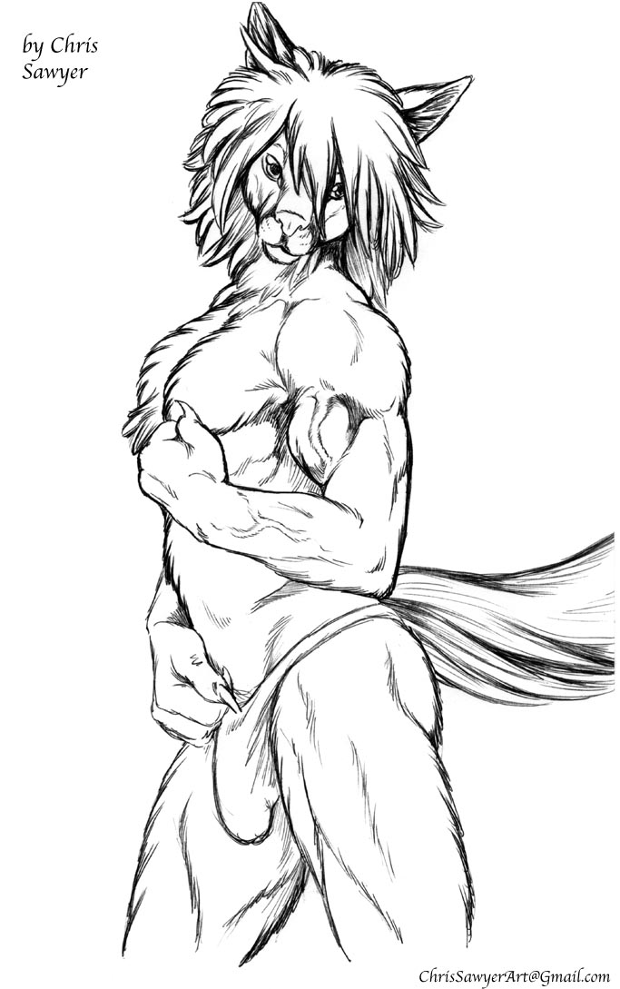 anthro biceps bikini bulge canine chest_tuft chris_sawyer clothed clothing flexing fox fur greyscale half-dressed looking_at_viewer male mammal monochrome muscles pecs pinup pose skimpy solo speedo swimsuit tight_clothing topless tuft vein