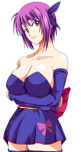 ayane ayane_(doa) breasts cleavage dead_or_alive large_breasts pink_eyes purple_hair short_hair solo tecmo