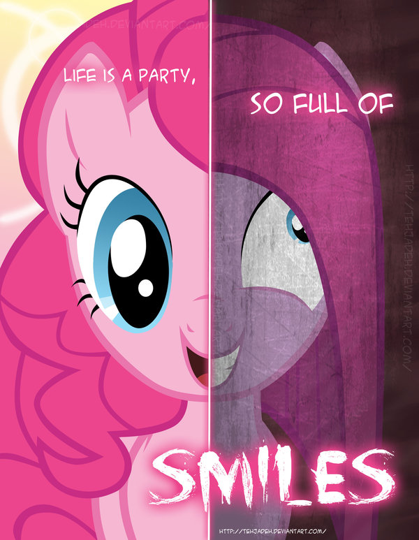 equine female feral friendship_is_magic fur grin hair horse insane mammal my_little_pony pink_fur pink_hair pinkamena_(mlp) pinkie_pie_(mlp) pony smile solo tehjadeh text