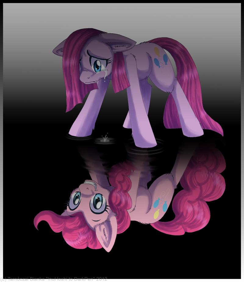 crying cutie_mark depression dual_persona equine female feral friendship_is_magic horse inuhoshi-to-darkpen mammal my_little_pony pinkamena_(mlp) pinkie_pie_(mlp) pony reflection relfection sad smile solo square_crossover tears teats