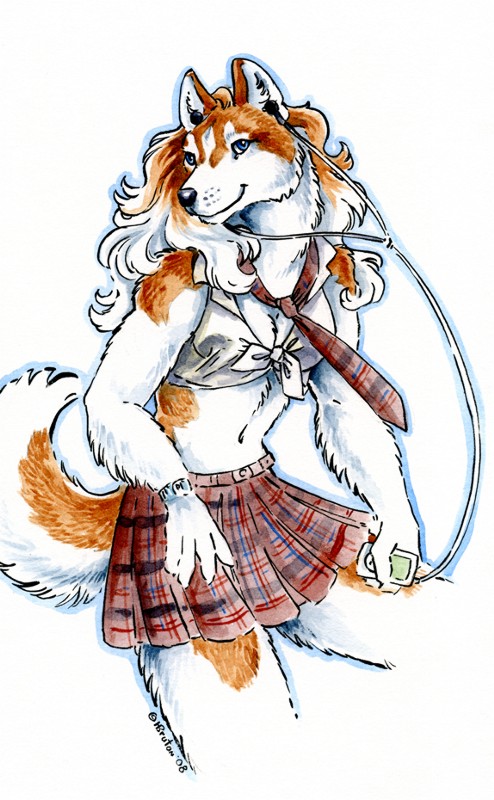 canine dog female heather_bruton husky mammal necktie plain_background player skirt solo white_background