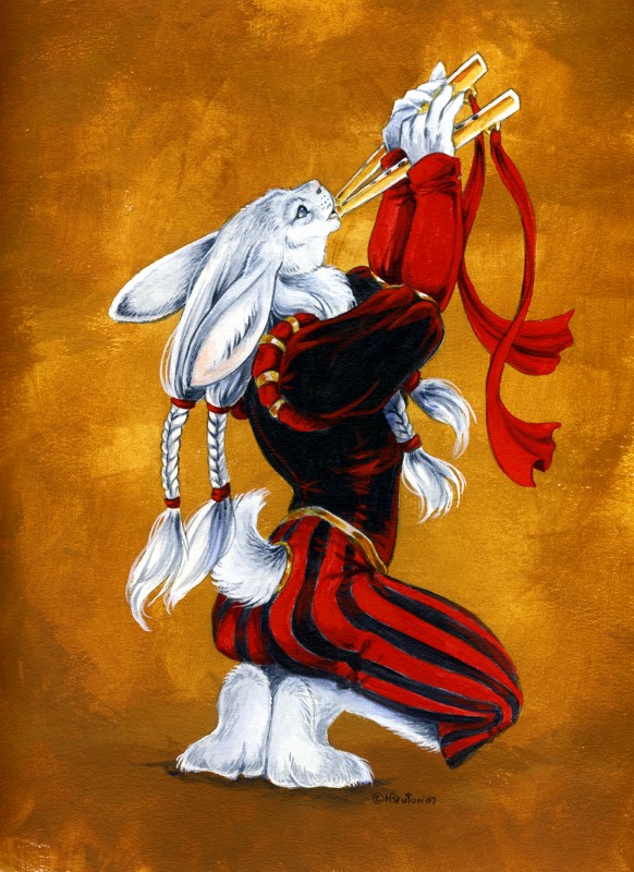 aulos heather_bruton kneeling lagomorph male mammal pigtails rabbit solo