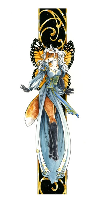 dress female fox hair heather_bruton long_hair mammal plain_background solo white_background wings