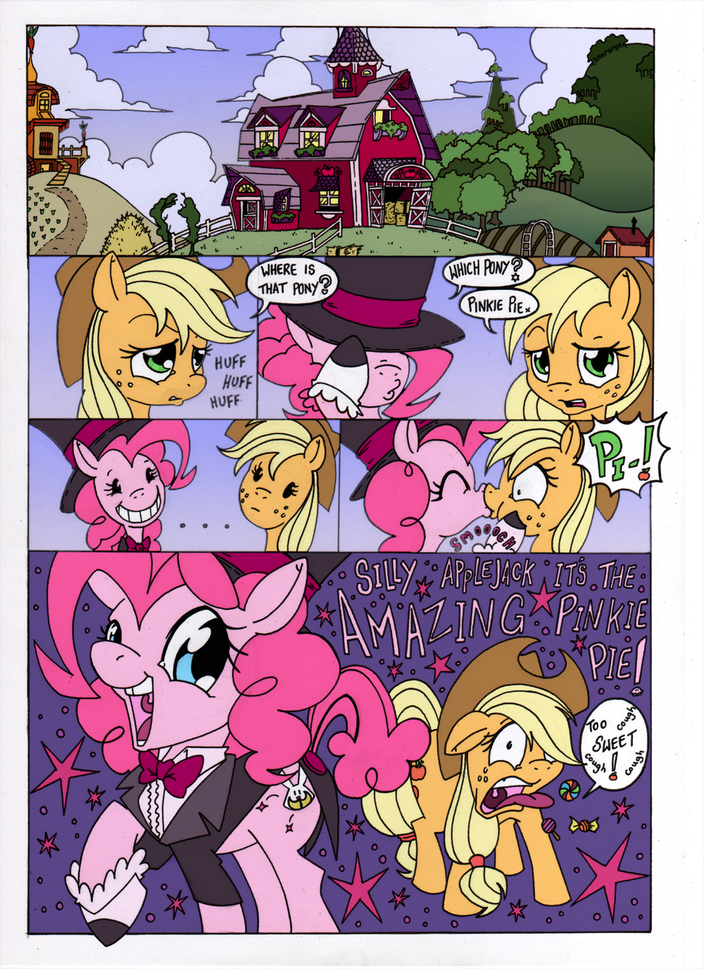 candy clothing color comic cowboy_hat cutie_mark dialog dialogue duo english_text equine farm female feral freckles friendship_is_magic hair hat hay horse kissing lollipop mammal mohawkrex my_little_pony pink_hair pinkie_pie_(mlp) pony text top_hat whysoseriouss