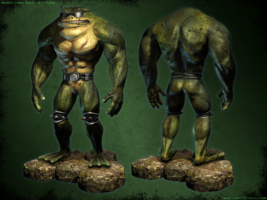 abs amphibian anthro armor battletoads belt biceps blood butt cgi clothed clothing eyewear glasses green_theme half-dressed male muscles mutant pecs pose rambooze rash rash_(battletoads) scar solo sunglasses toad topless vein video_games