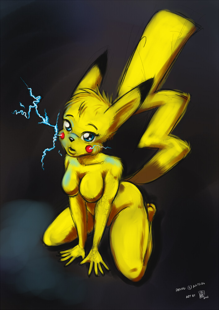 black_background breasts electricity female fur looking_at_viewer mammal nintendo pikachu plain_background pok&#233;mon pok&eacute;mon rodent s-nina s0lar1x solo video_games yellow_fur