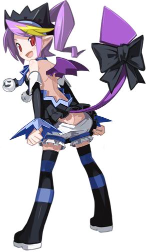 alys_levantine attouteki_yuugi_mugen_souls bat_wings black_legwear blonde_hair bloomers boots butt_crack demon_tail detached_sleeves frills full_body hairband long_hair multicolored_hair nanameda_kei no_panties official_art pointy_ears ponytail purple_hair red_eyes smile solo tail thigh_boots thighhighs two-tone_hair underwear white_background white_bloomers wings
