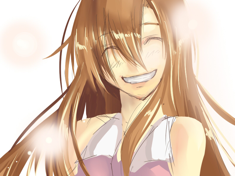 aryus bad_id bad_pixiv_id bare_shoulders brown_hair closed_eyes code_geass grin long_hair shirley_fenette sketch smile solo