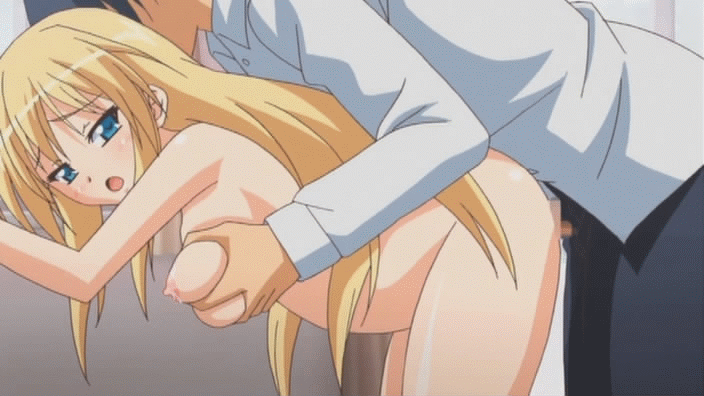 1girl animated animated_gif bent_over blonde_hair blue_eyes breast_grab breasts censored clothed_male_nude_female doggystyle ermalit_de_blanchefort grabbing long_hair love_2_quad nude open_mouth penis poro pregnant sex vaginal