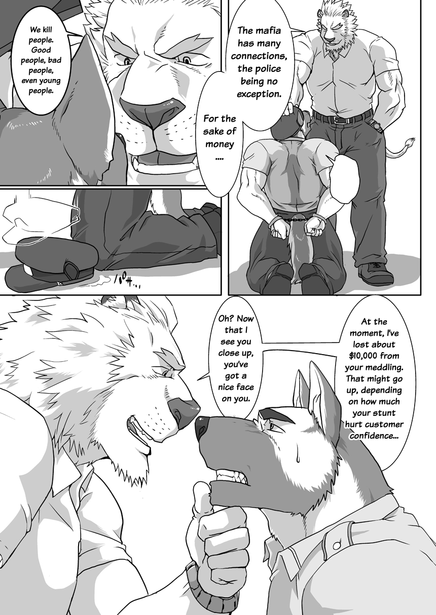 big_muscles canine clothing comic dialog dialogue dog english_text feline german_shepherd lion male mammal muscles pants police ron9 shirt text translated trousers uniform