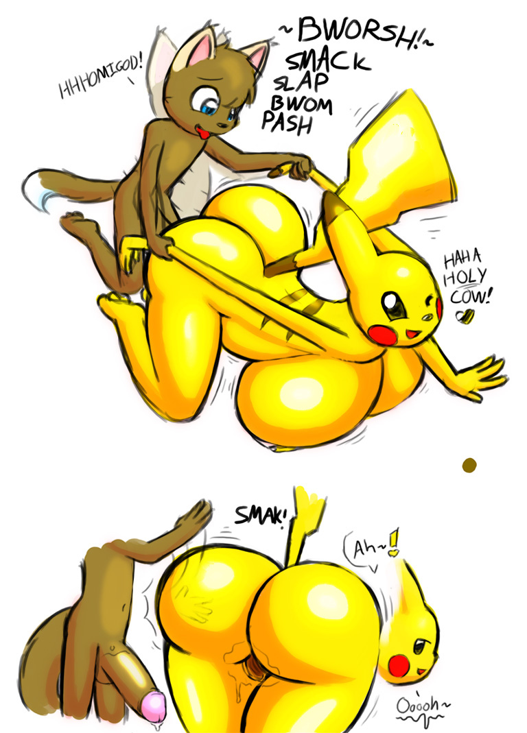 anthro big_breasts big_butt blue_eyes breasts brown brown_fur butt canine doggy_position doggystyle duo female fox from_behind fur male mammal mouse nintendo norithics penetration penis pikachu pok&#233;mon pok&#233;morph pok&eacute;mon pussy_juice rodent sex spanking straight tongue vaginal vaginal_penetration video_games wide_hips yellow yellow_body