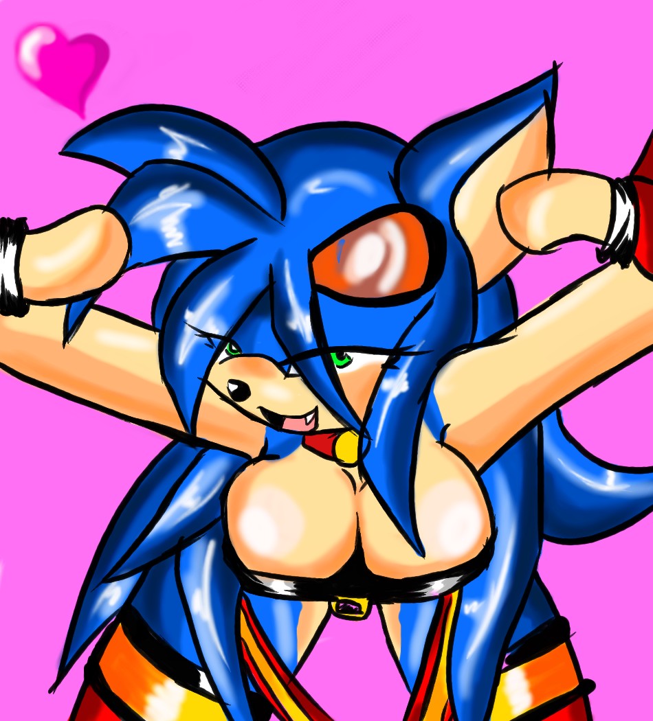 angelbreed anthro becky becky_the_hedgehog blue_fur cleavage clothed clothing eyewear fan_character female fingerless_gloves fur gloves green_eyes hair long_hair looking_at_viewer original_character pose sega solo sonic_(series) sunglasses