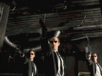 4boys agent_smith animated animated_gif gun lowres male male_focus multiple_boys the_matrix ultraman weapon