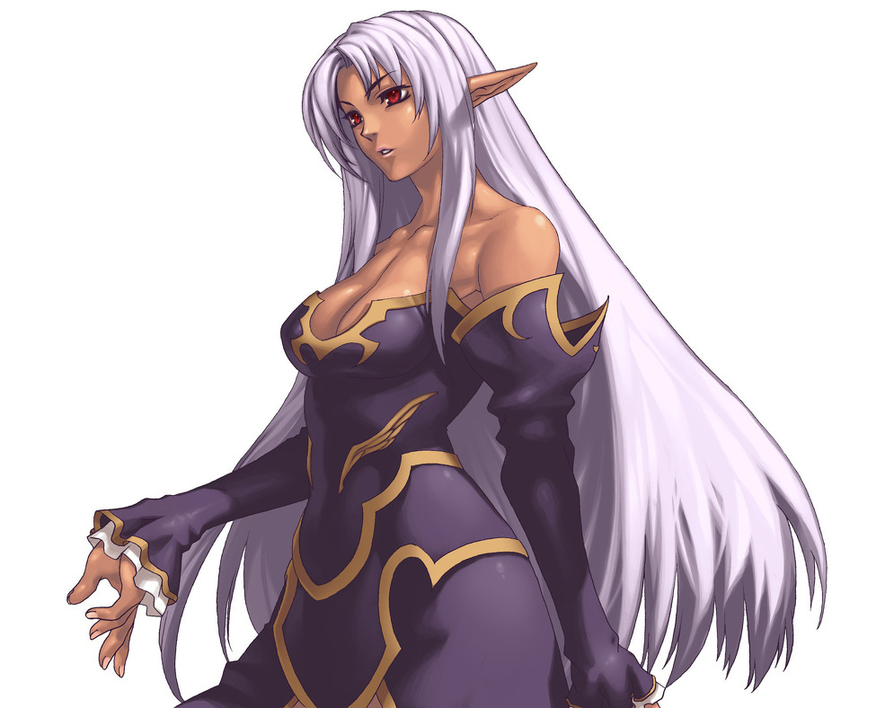 artist_request bare_shoulders breasts cleavage dark_skin dress elf large_breasts long_hair official_art pointy_ears prana_(spectral_force) purple purple_dress purple_hair red_eyes solo spectral_(series) spectral_force strapless strapless_dress white_background