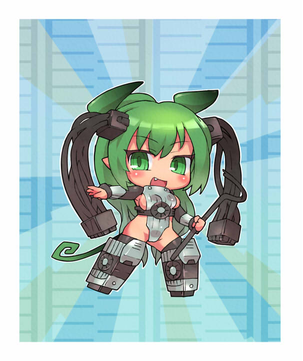 blush chibi copyright_request green_eyes green_hair looking_at_viewer open_mouth personification sankuma smile solo