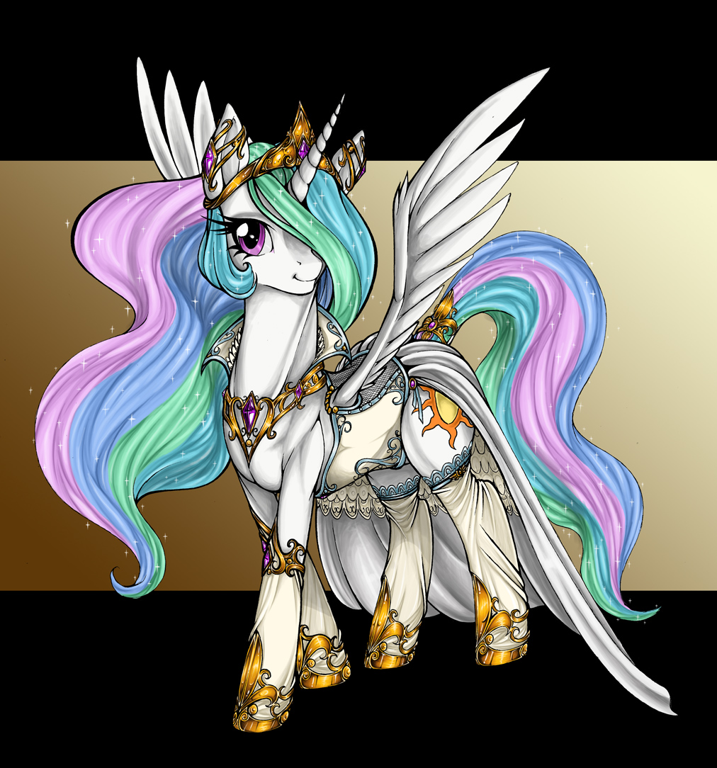 crown cutie_mark equine female feral friendship_is_magic horn horse longinius mammal my_little_pony pony princess princess_celestia_(mlp) royalty solo winged_unicorn wings