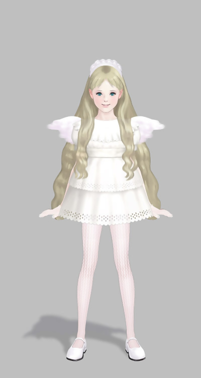 1girl angel_wings aurore blonde_hair blush child dress loli long_hair michito_sorataka pantyhose white_dress wings