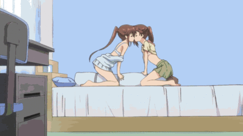 2girls animated animated_gif barefoot bed bra brown_hair chair crotch_rub desk eyes_closed female from_side grinding incest indoors kiss kissxsis long_hair lowres masturbation multiple_girls pillow_sex ponytail profile rubbing sex shirt_lift siblings sisters skirt suminoe_ako suminoe_riko twincest twins underwear yuri