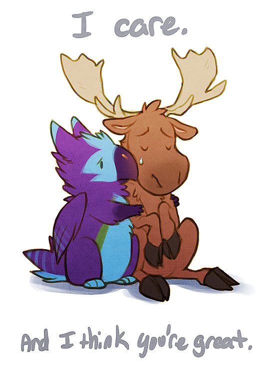 &lt;3 ambiguous_gender antlers avian cervine crying eyes_closed feral gryphon hooves horn mammal merystic moose plain_background purple_feathers sad white_background