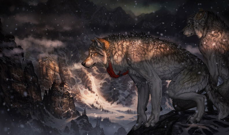balaa canine collar crouching mammal snow snowing werewolf_calendar wolf yellow_eyes