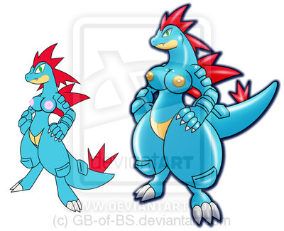 annoying_watermark breasts female feraligatr gb_of_bs green_eyes nintendo plain_background pok&#233;mon pokemon scalie video_games watermark white_background