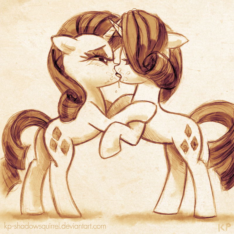 cutie_mark equine eyes_closed female feral french_kissing friendship_is_magic hair half-closed_eyes horn horse karol_pawlinski kissing kp-shadowsquirrel lesbian mammal masturbation messy monochrome my_little_pony open_mouth oral plain_background pony rarity_(mlp) saliva selfcest square_crossover tongue unicorn
