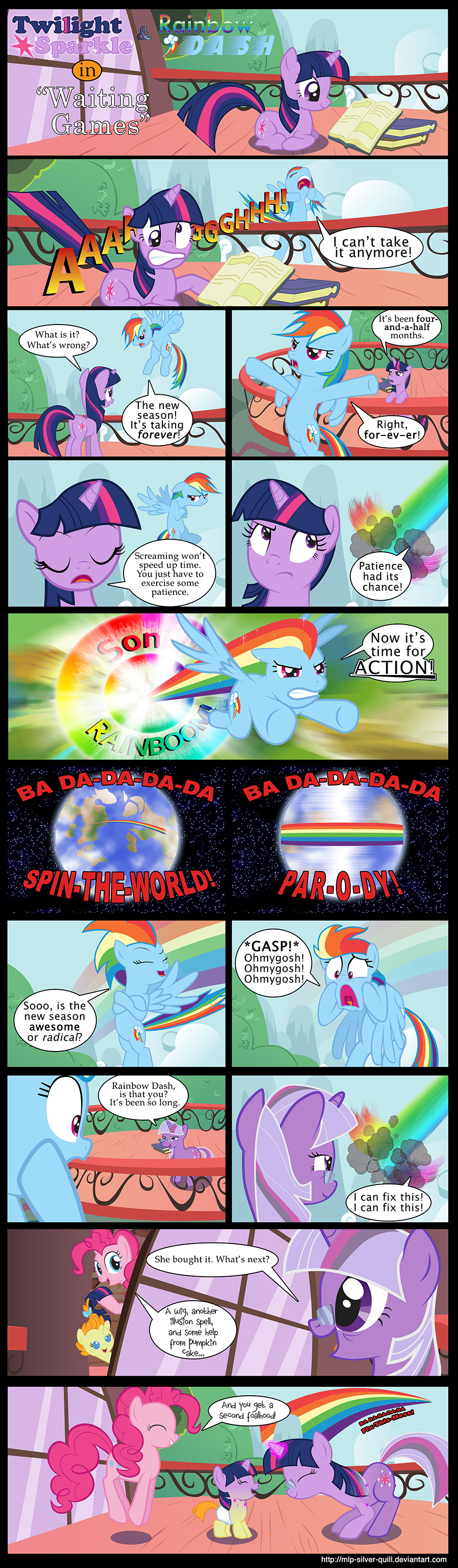 andreatamme blue_eyes book comic cub cutie_mark dialog diaper earth english_text equine eyes_closed eyewear female feral flying friendship_is_magic fur glasses group hair horn horse magic mammal mlp-silver-quill multi-colored_hair my_little_pony orange_hair outside pegasus pink_fur pink_hair pinkie_pie_(mlp) pony pumpkin_cake_(mlp) purple_eyes purple_fur rainbow_dash_(mlp) rainbow_hair stars text twilight_sparkle_(mlp) two_tone_hair unicorn window wings wood yellow_fur young