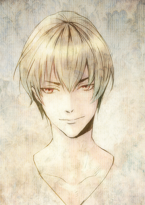 bad_id bad_pixiv_id blonde_hair fate/zero fate_(series) gilgamesh male_focus mar_o muted_color portrait red_eyes solo v-neck
