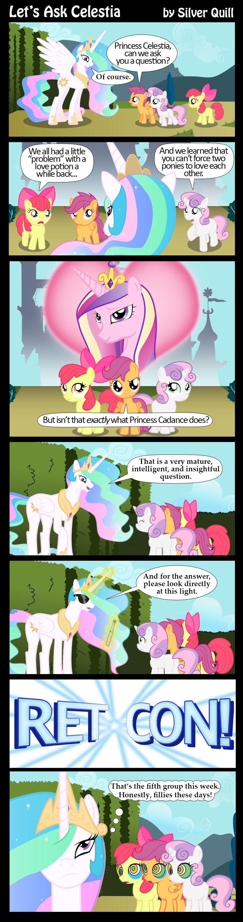 amber_eyes apple_bloom_(mlp) comic cub cutie_mark cutie_mark_crusaders_(mlp) dialog dialogue english_text equine eyewear female feral friendship_is_magic fur glasses green_eyes group hair horn horse mammal mlp-silver-quill multi-colored_hair my_little_pony orange_fur outside pegasus pony princess_cadance_(mlp) princess_cadence_(mlp) princess_celestia_(mlp) purple_eyes purple_hair ribbons scootaloo_(mlp) sky sweetie_belle_(mlp) text tiara two_tone_hair unicorn winged_unicorn wings wood young