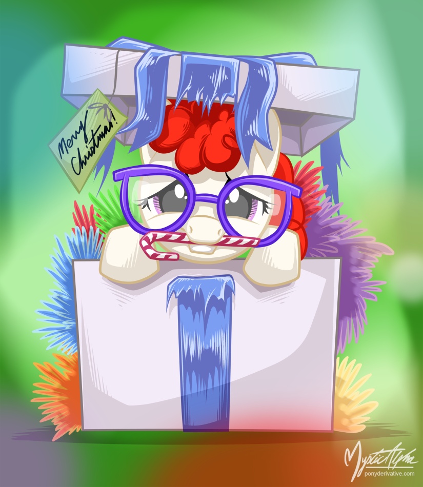 cub english_text equine eyewear female feral friendship_is_magic gift glasses hair horse looking_at_viewer mammal my_little_pony mysticalpha paper plain_background pony purple_eyes red_hair ribbons solo text twist_(mlp) young