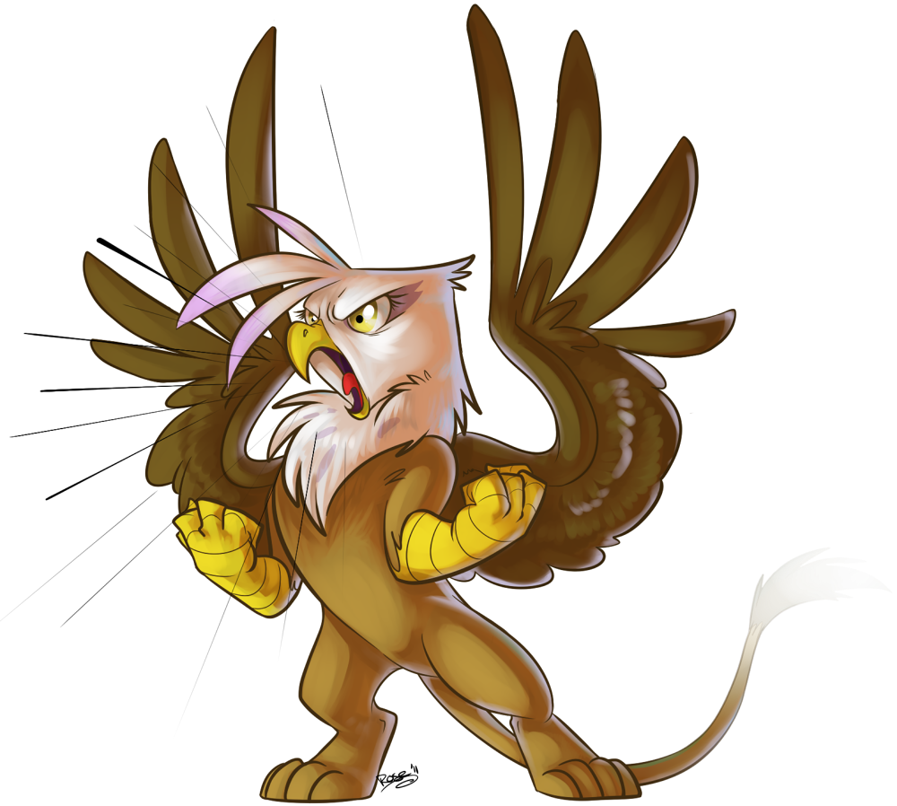 alpha_channel angry avian briskby brown_fur female feral friendship_is_magic fur gilda_(mlp) gryphon multicolor_fur my_little_pony open_mouth plain_background roaring signature solo spread_wings standing tongue transparent_background two_tone_fur white_fur wings yellow_eyes