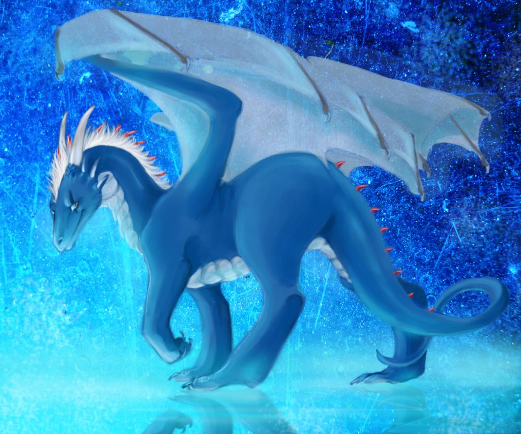 4_toes big_butt blajn blue blue_body blue_eyes blue_theme butt claws cool_colors dragon female feral fur gorns gryph000 hindpaw horn ice light looking_at_viewer mane paws scales scalie smile solo white wings