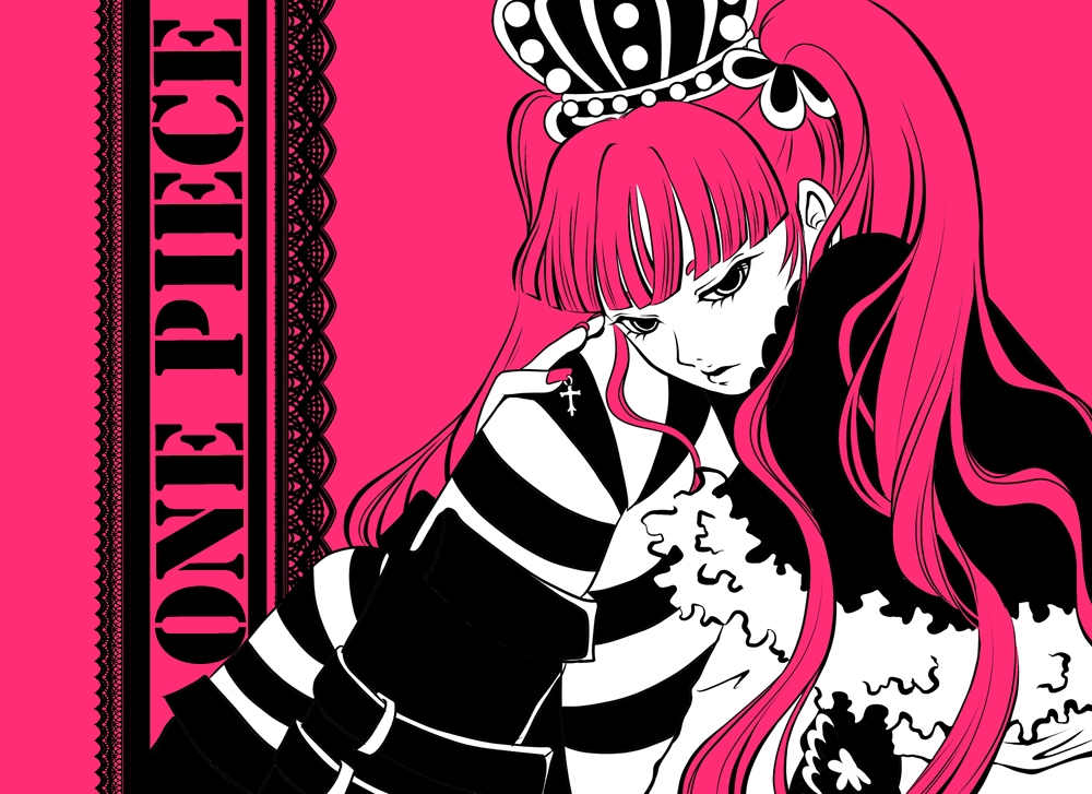 1girl bangs capelet copyright_name crown female fur_trim knees_to_chest long_hair long_sleeves one_piece patterned_legwear perona pink pink_hair rien_(sonidori) short_cape solo striped striped_legwear title_drop twintails two-tone_stripes