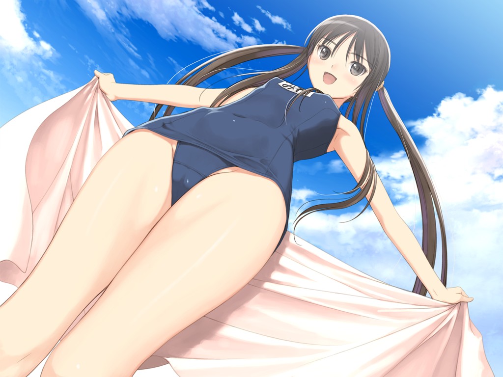 armpits fault!! long_hair school_swimsuit sugiyama_mio swimsuit tanaka_takayuki towel twintails