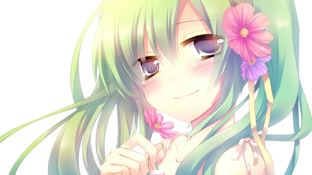 amamine bad_id bad_pixiv_id face flower green_hair hair_flower hair_ornament hatsune_miku smile solo twintails vocaloid