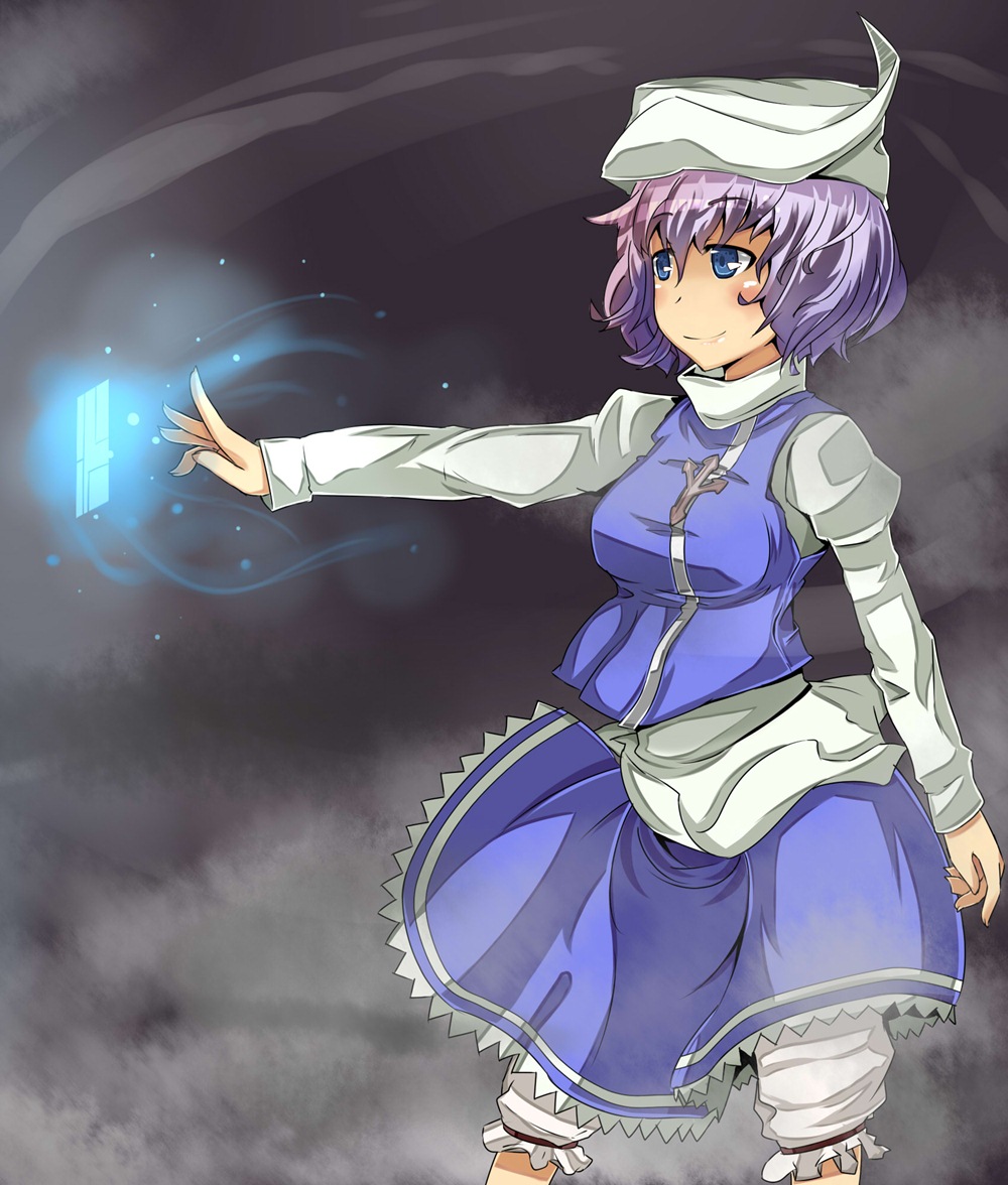 bloomers blue_eyes blush breasts card hat lavender_hair letty_whiterock medium_breasts scarf short_hair skirt smile solo spell_card touhou underwear yet_you